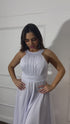 VESTIDO DE GOLA TULE TRABALHADO